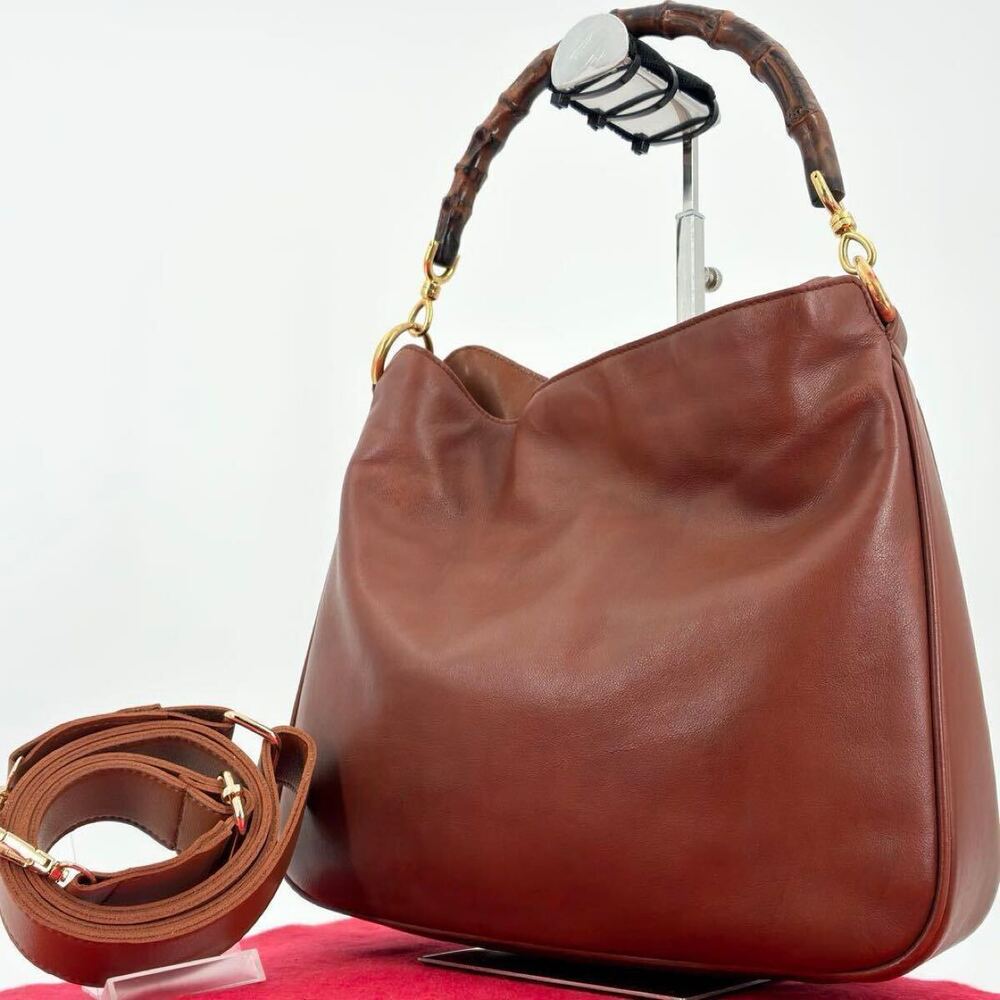 GUCCI Hobo bamboo leather shoulder bag handbag brown